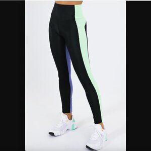 Beach Riot Black Blue Mint Colorblock Stripe Ribbed Leggings S
